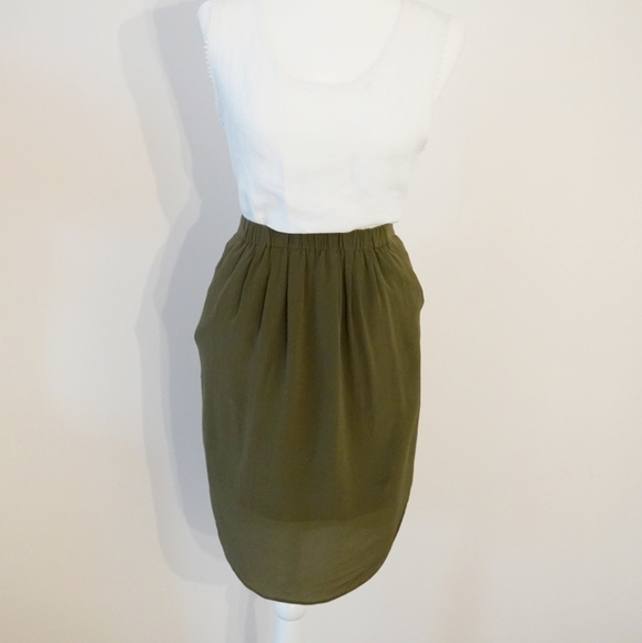 Madewell Silk Island Olive Green Skirt w/ Pockets - Picture 3 of 7